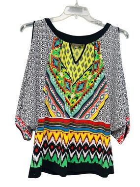 ECI New York Bohemian Aztec Multi-Color Geometric Print Women’s Top Large